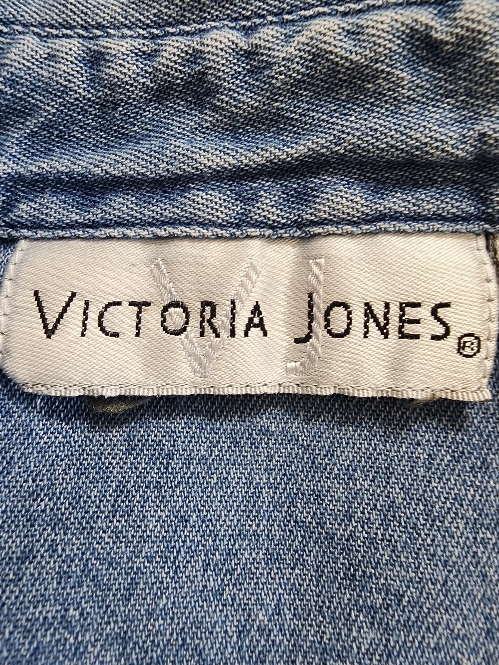 Vintage Victoria Jones Halloween Denim Shirt M Witch Black Cat Embroidered - Picture 10 of 12